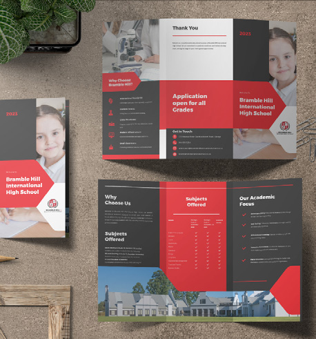 A coordinated suite of corporate brochures and stationery